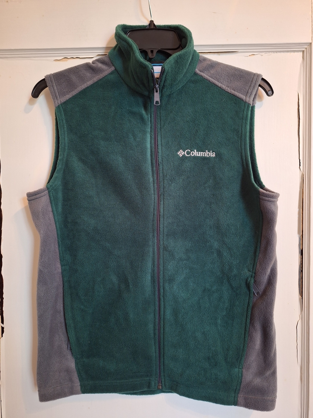 Columbia Vest Mens Small Full Zip Outdoor Lightweight Fleece Green/Gray Sz S
